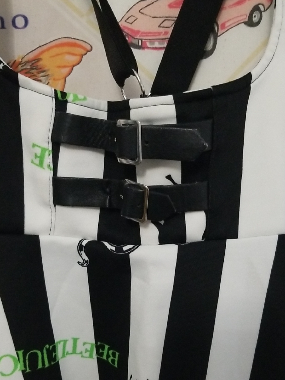 Beetlejuice Black & White Stripe Skater Suspender Dress Skirt Size Small - Picture 2 of 5